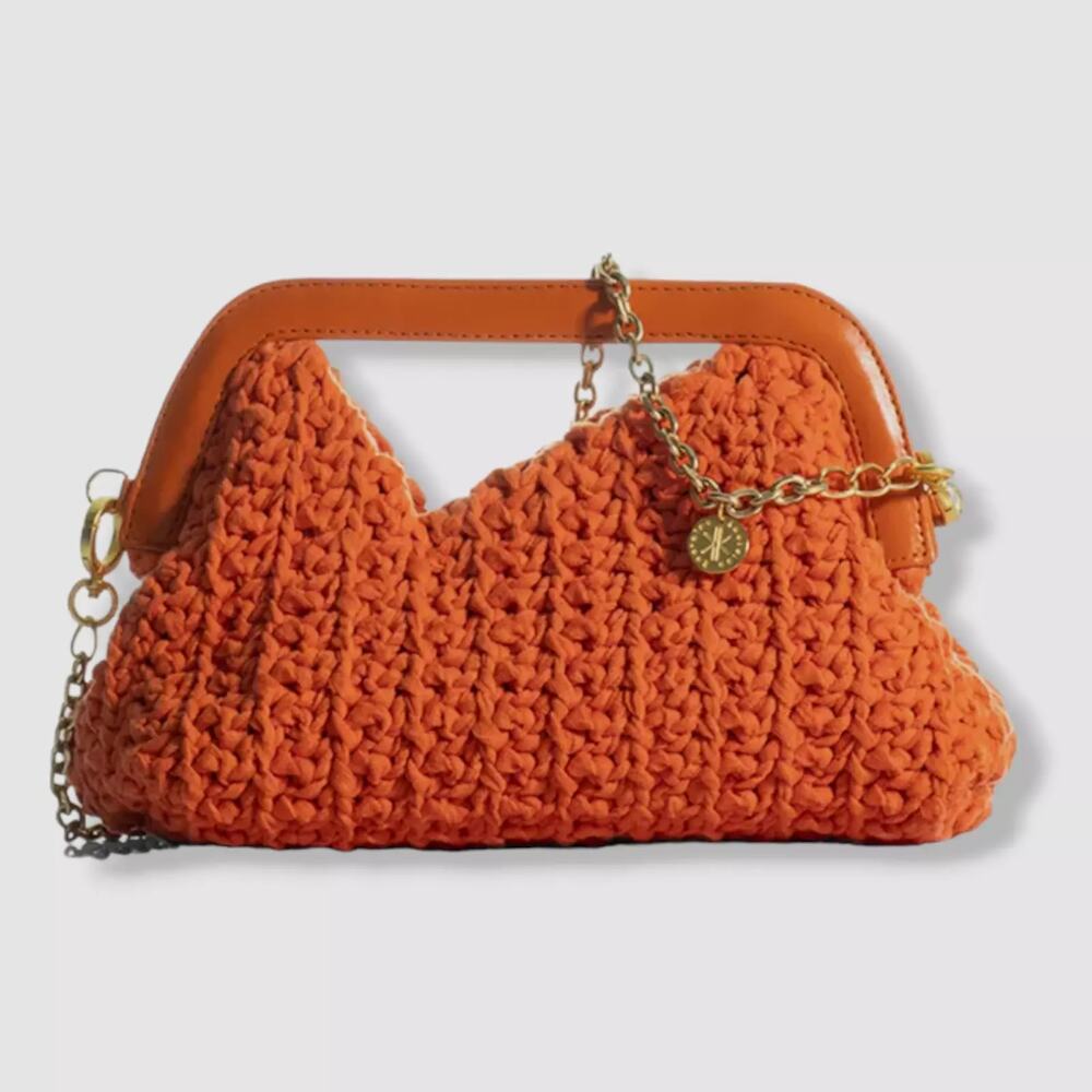 Kooreloo Mediterraneo Clutch Bag Orange Crochet‎ Knit Detachable Chain Strap